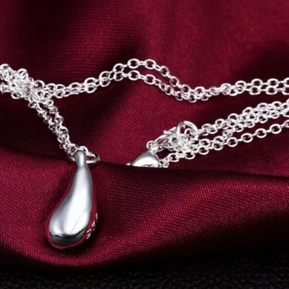 Women’s 925 Sterling Silver Solid Teardrop Pendant Necklace & Earring Set - Picture 4 of 6